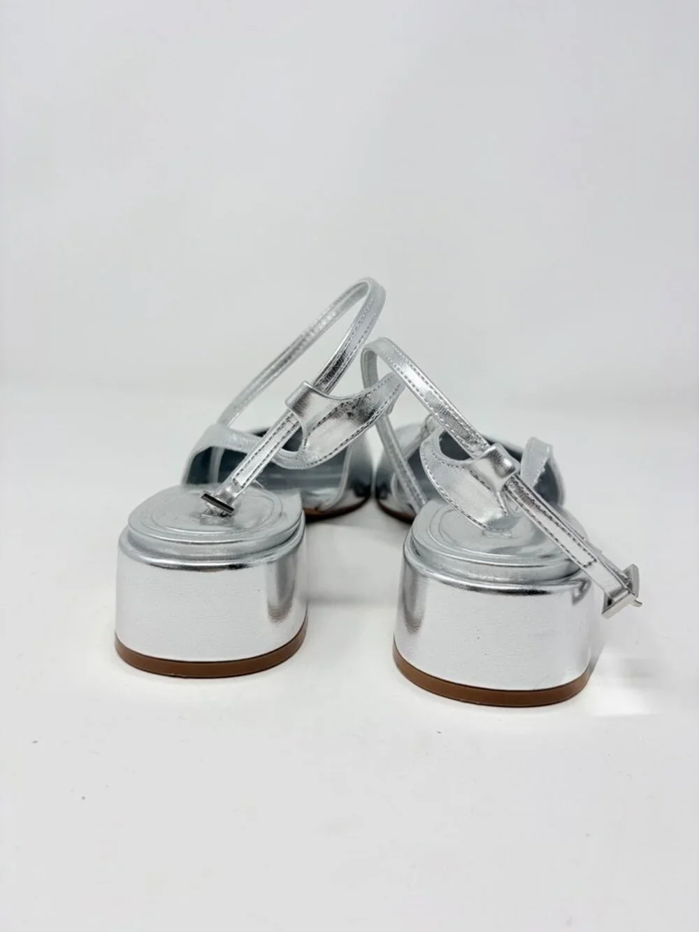 Zara Block Heel Ballerina Square Toe Slingback Heels Silver Size 40/9-9.5 - Picture 14 of 16